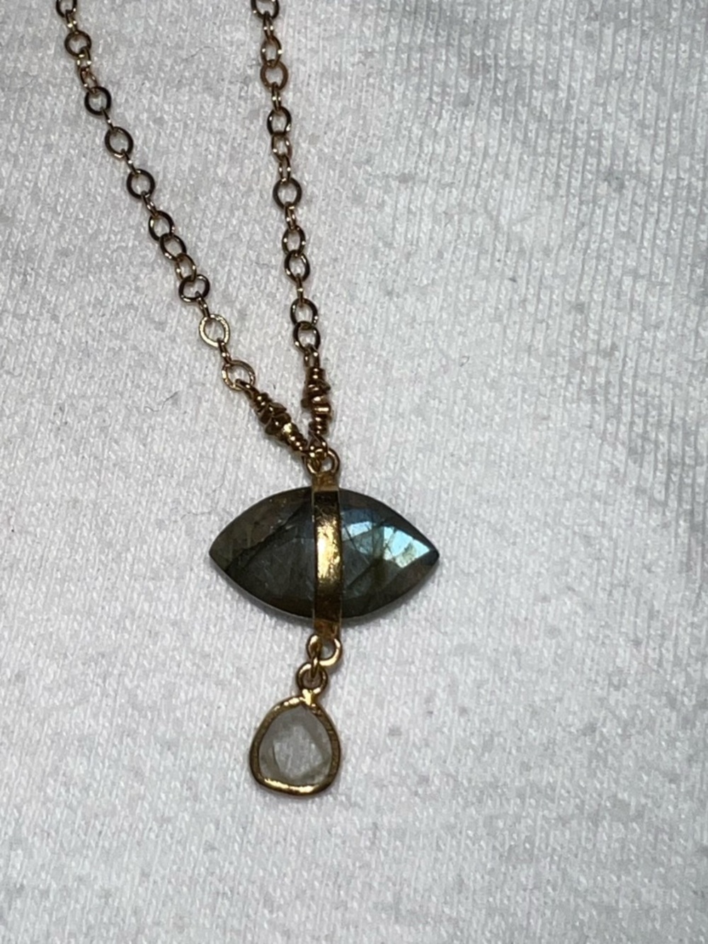 Chan Luu’s Labradorite Evil Eye and Sliced Diamond Charm Necklace